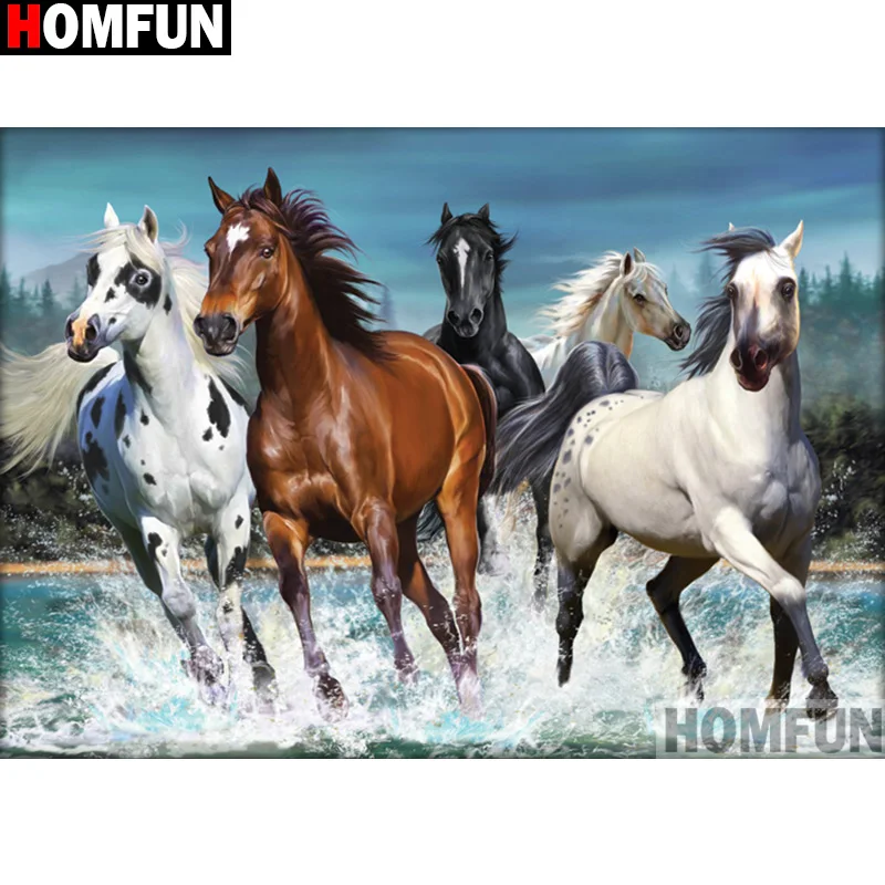 

HOMFUN Full Square/Round Drill 5D DIY Diamond Painting "Animal horse" Embroidery Cross Stitch 5D Home Decor Gift A14443