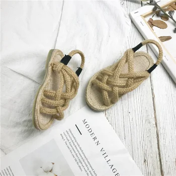 

4-9Years Summer New Baby Children Girls Hemp Rope Sandals Casual Breathable Comfortable Weaving Design Open Toe Princess Sandals