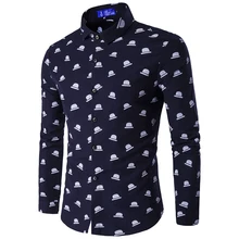 Новые Прибыл Мужские Рубашки 2016 Хорт Продажи Осенняя Мода Дизайн Slim fit Мужская Повседневная Рубашки С Длинными Рукавами Шляпа Печати M-XXL 16C706