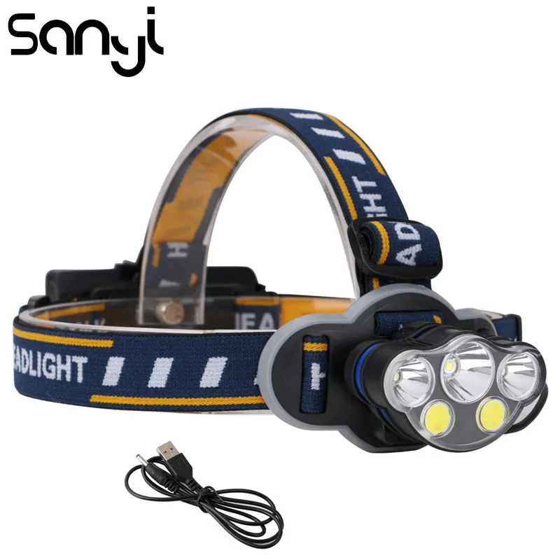 1*COB 1*T6 2*XPE Headlamp Headlight Torch Rechargeable Flashlight Camping Hiking