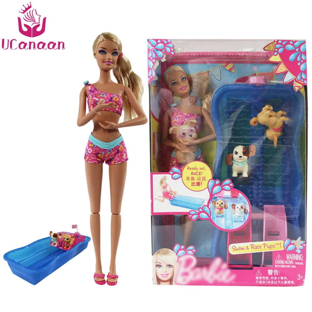 

Original Brand Bikini Girl Doll With Swimming Dogs 30CM Dolls For Barbie Girls Collection DIY Toys