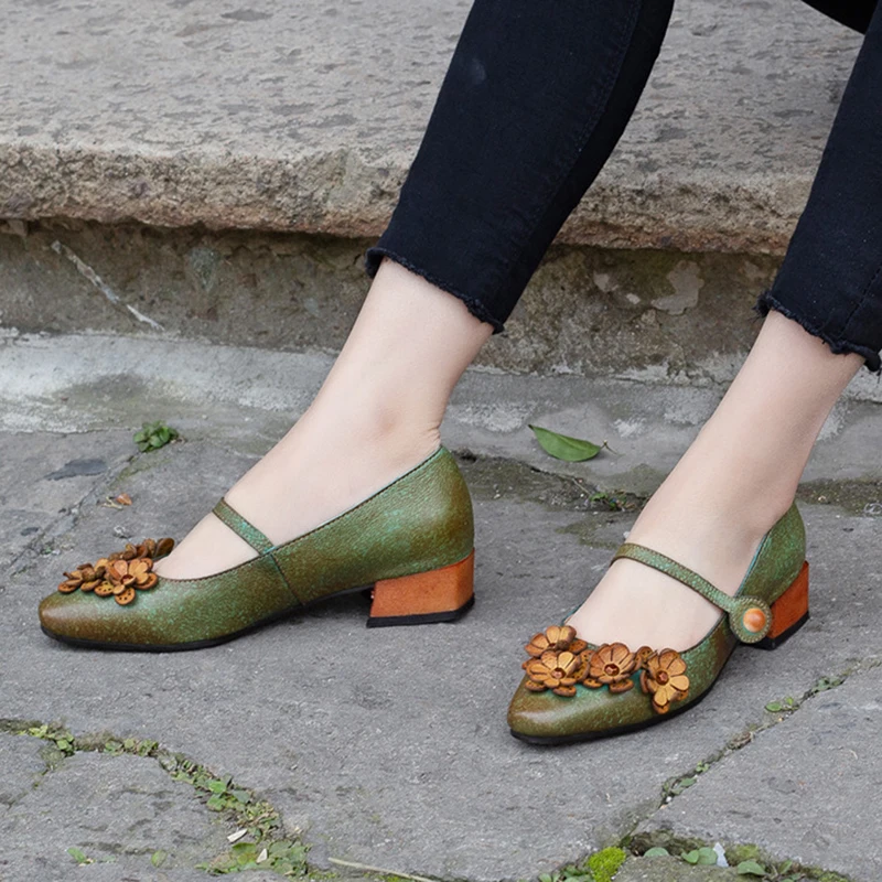 

Artdiya Original Spring and Summer New Women Shoes Flower Genuine Leather Handmade Cowhide Elastic Band Retro Pumps T85269-710