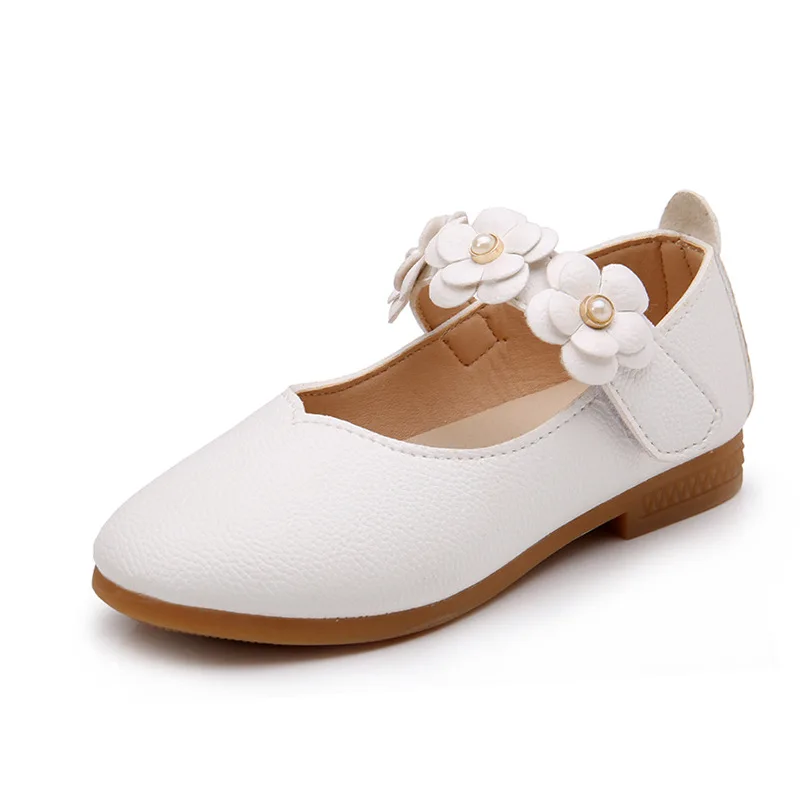 Весенняя детская повседневная обувь для девочек детская кожаная обувь полукеды для детей, платье принцессы с цветочным рисунком; модная обувь для вечеринок,, 21-36 - Цвет: Белый