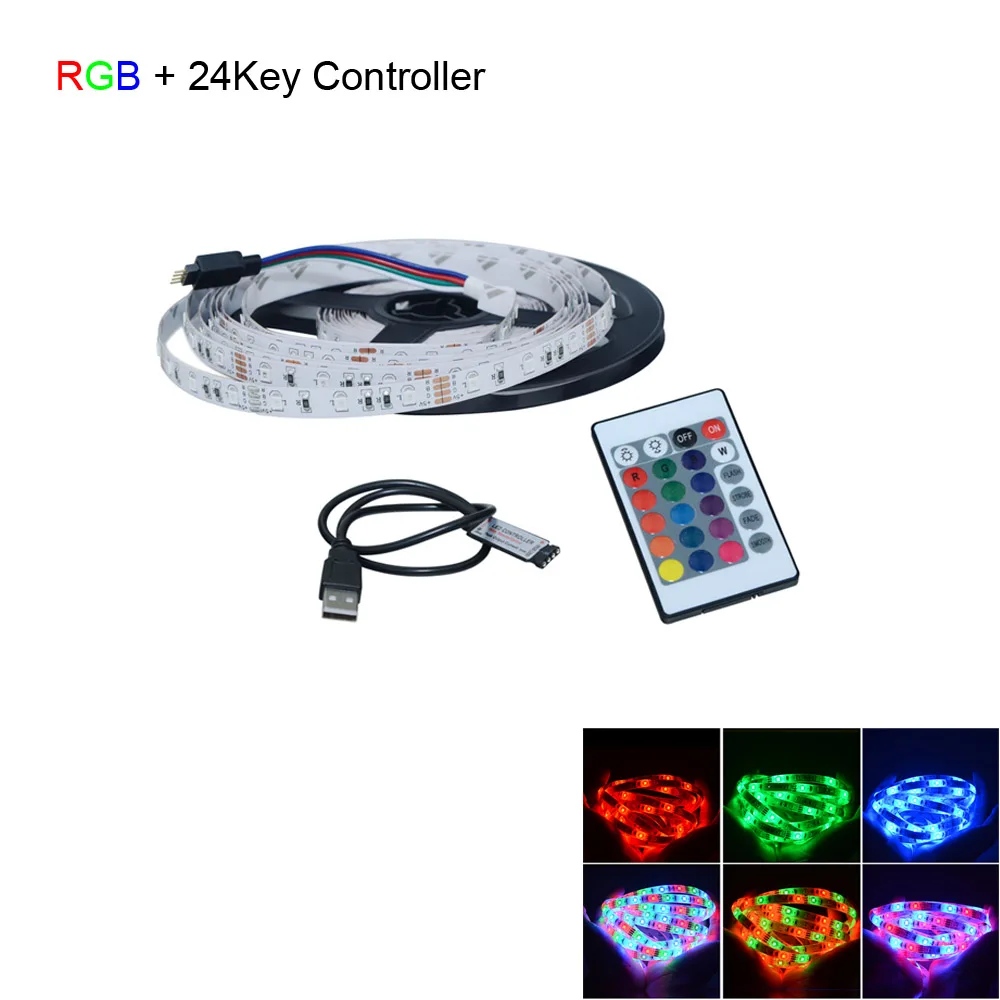 5 В USB RGB Светодиодная лента светильник 2835 60 Светодиодный s/m светодиодный диодный ленточный светильник HDTV Настольный ПК фоновый светильник ing 3 17 24 Ключ контроллер - Испускаемый цвет: RGB with 24 Key