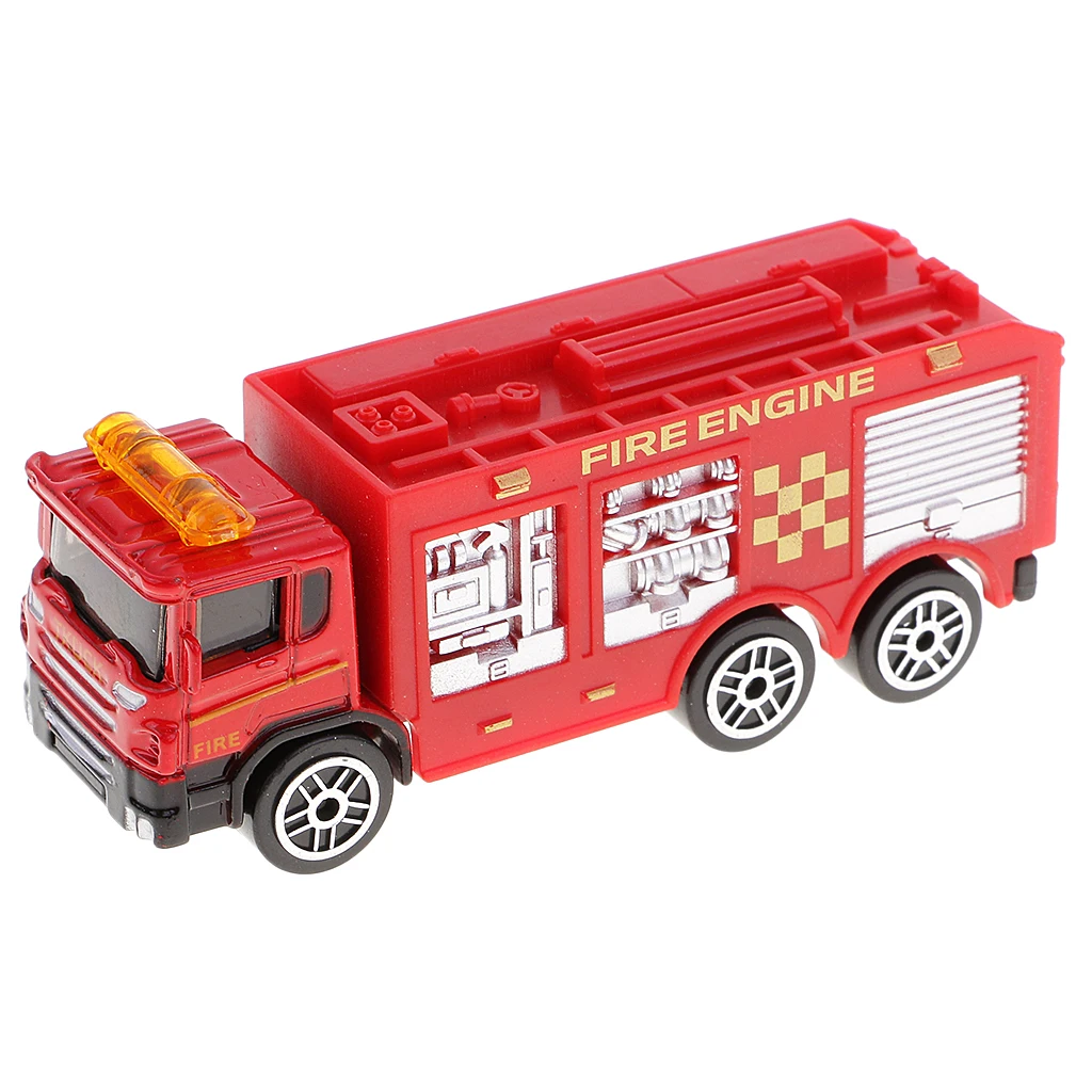 2Pcs Diecast Fire Truck Construction Vehicle Cars Model Toy for Kids Children Christmas Gift Collection Room Decor