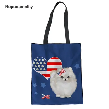 

Nopersonality Blue Pomeranians Print Canvas Tote Bag for Women Casual Female Ladies Summer Beach Bag Portable Travel Handbags