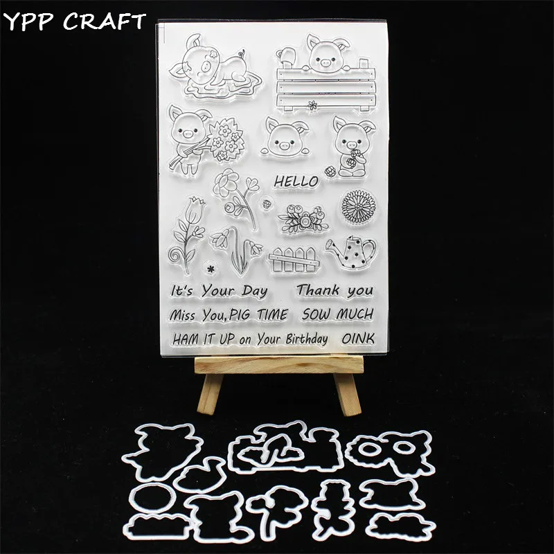 

YPP CRAFT Cute Pig Stamp And Metal Cutting Dies for DIY Scrapbooking/photo album Decorative Embossing DIY Paper Cards