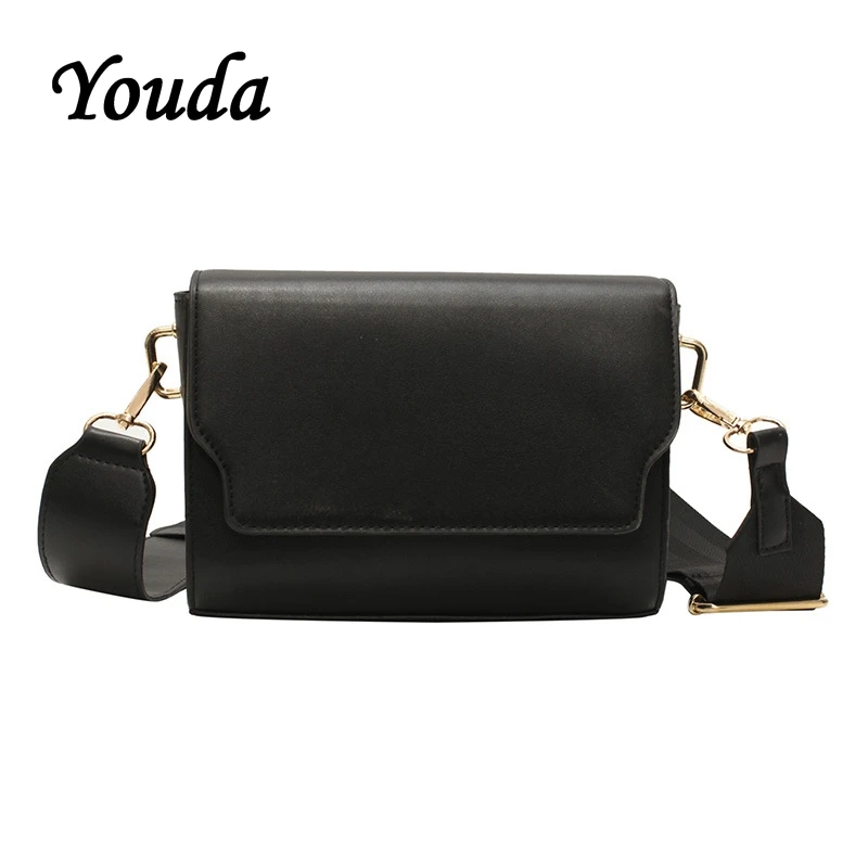 

Youda Simple Retro Style Wide Strap Flip Shoulder Bag Korean Version of the Solid Color Ladies Messenger Bags Fashion Handbag