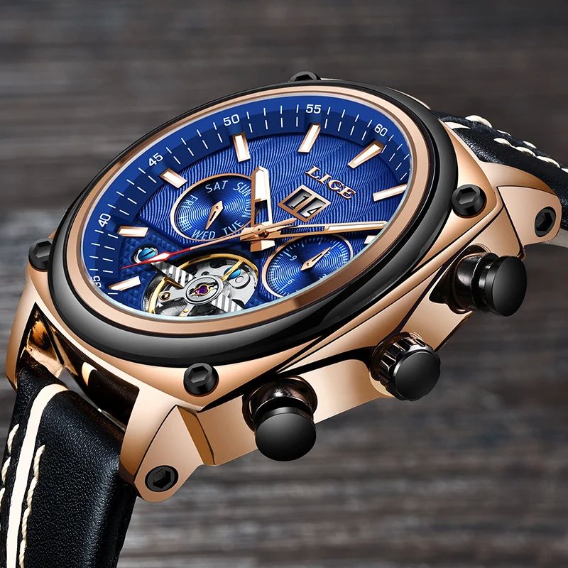 2019 New Year's Gift LIGE Top Brand Luxury Automatic Mechanical Watch Male Business Leather Waterproof Sport Watch Reloj Hombre