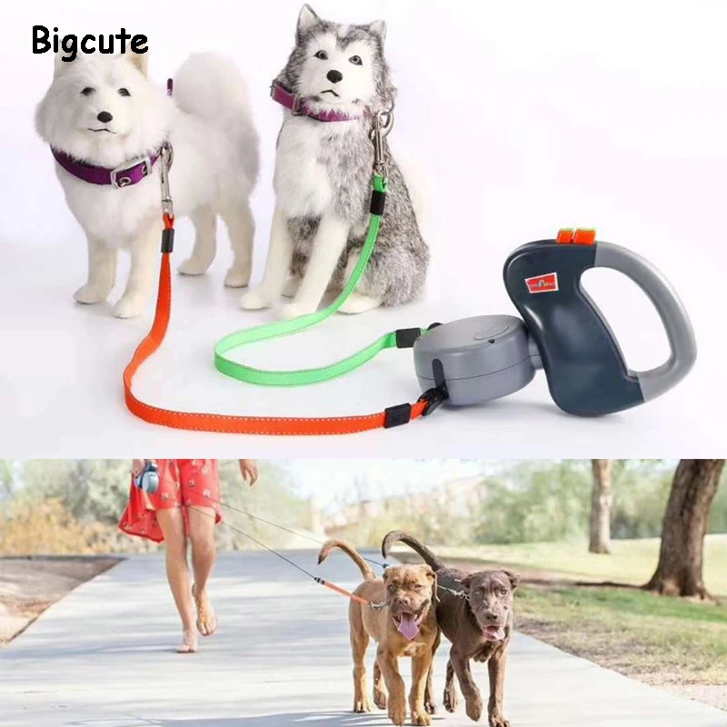 

Pet Training Traction Rope Leash Double Dog Retractable Leads Walking Braided Tangle Dual Leashes Coupler For Training Two Dogs