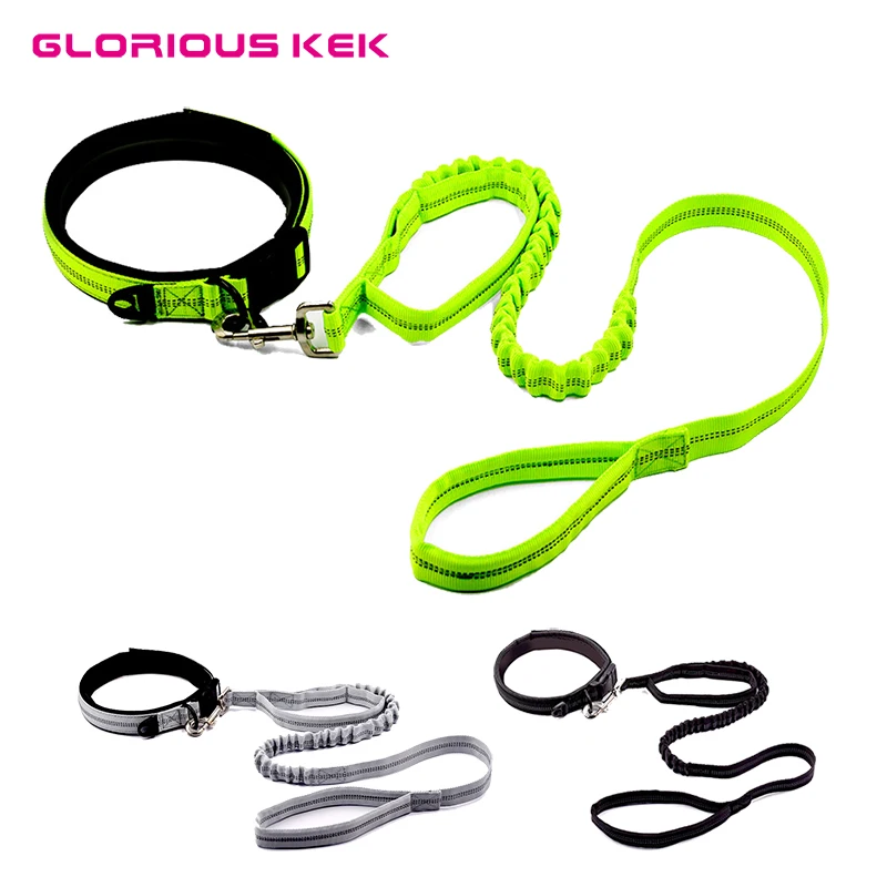 

Dog Collar and Leash Set Reflective Pet Dog Collar with Bungee Walking Lead for Large Dogs Safety Outdoor Pet Products Gray S-XL