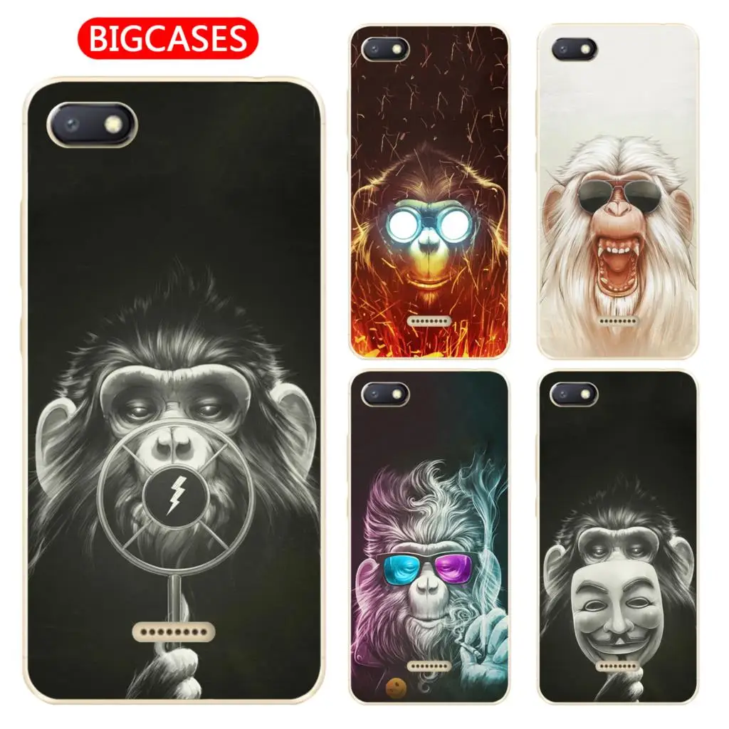 For Xiaomi Redmi 6A Case Cover 5.45&quot Soft TPU Silicone Popular Cool Mask Smoking Glasses Monkey Orangutan Painted Phone |