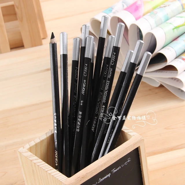 Maries 12Pcs Wood Charcoal Pencil Set Soft Neutral Hard Black Sketch  Charcoal for Artist Painting Drawing Pencil Art Supplies