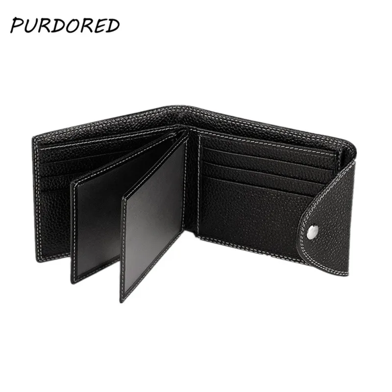 

PURDORED 1 pc Lichee Pattern Men Card Holder Genuine Leather Black Business Cards Wallet Credit Card Holder Cover