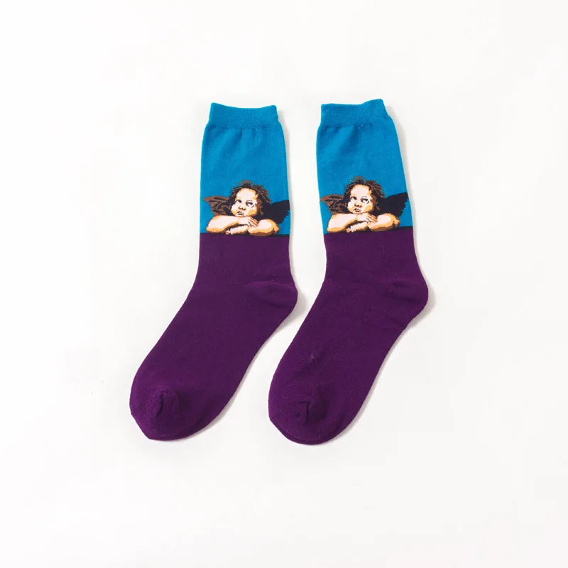 Мужские классические модные ретро абстрактная картина маслом, искусство, носки для женщин, винтажные, поцелуй, крик Ван Гог, звездная ночь, масляная краска, забавные носки - Цвет: 011