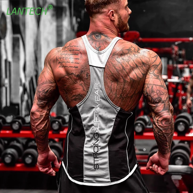 

LANTECH Men Gym Fitness Running Vest Jogging Sports Bodybuilding Stringer Sportswear Muscle Compression Vest Sleeveless Tank