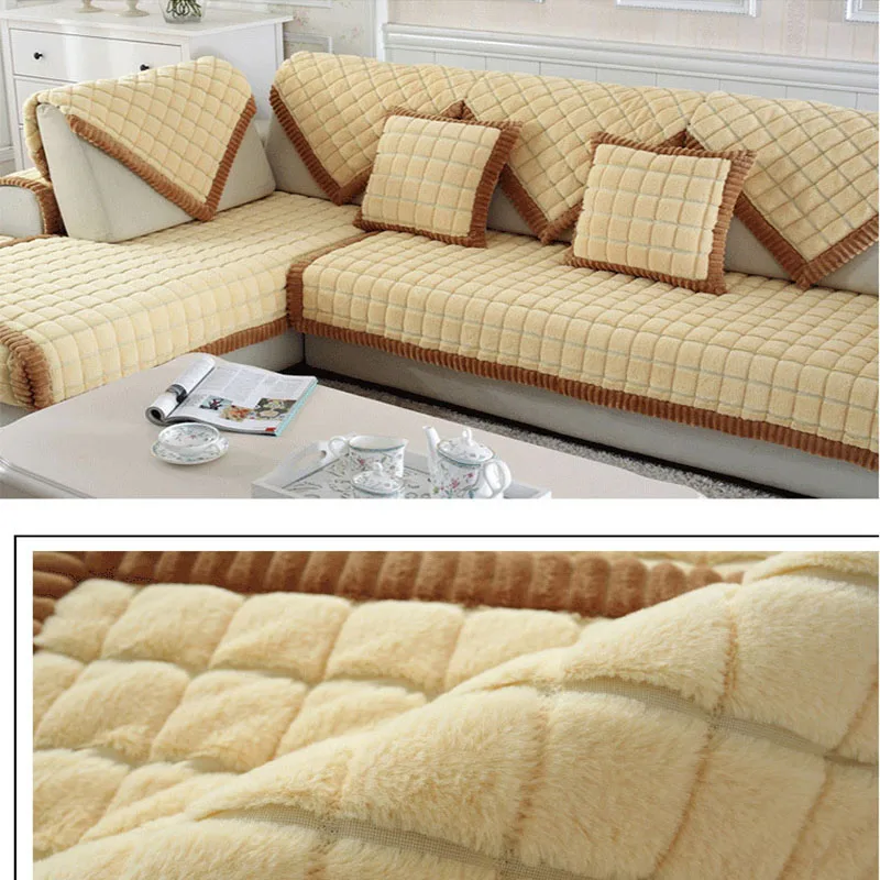 Decorative Sofa Cover Sectional Modern Slipcover Beige Yellow Plush Fabric Towel Covers For Seat Sofa Furniture 