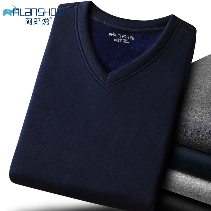 Комплекты термобелья для мужчин, зимнее термобелье, кальсоны, зимняя одежда для мужчин, плотная термобелье, одноцветная одежда - Цвет: Blue V neck