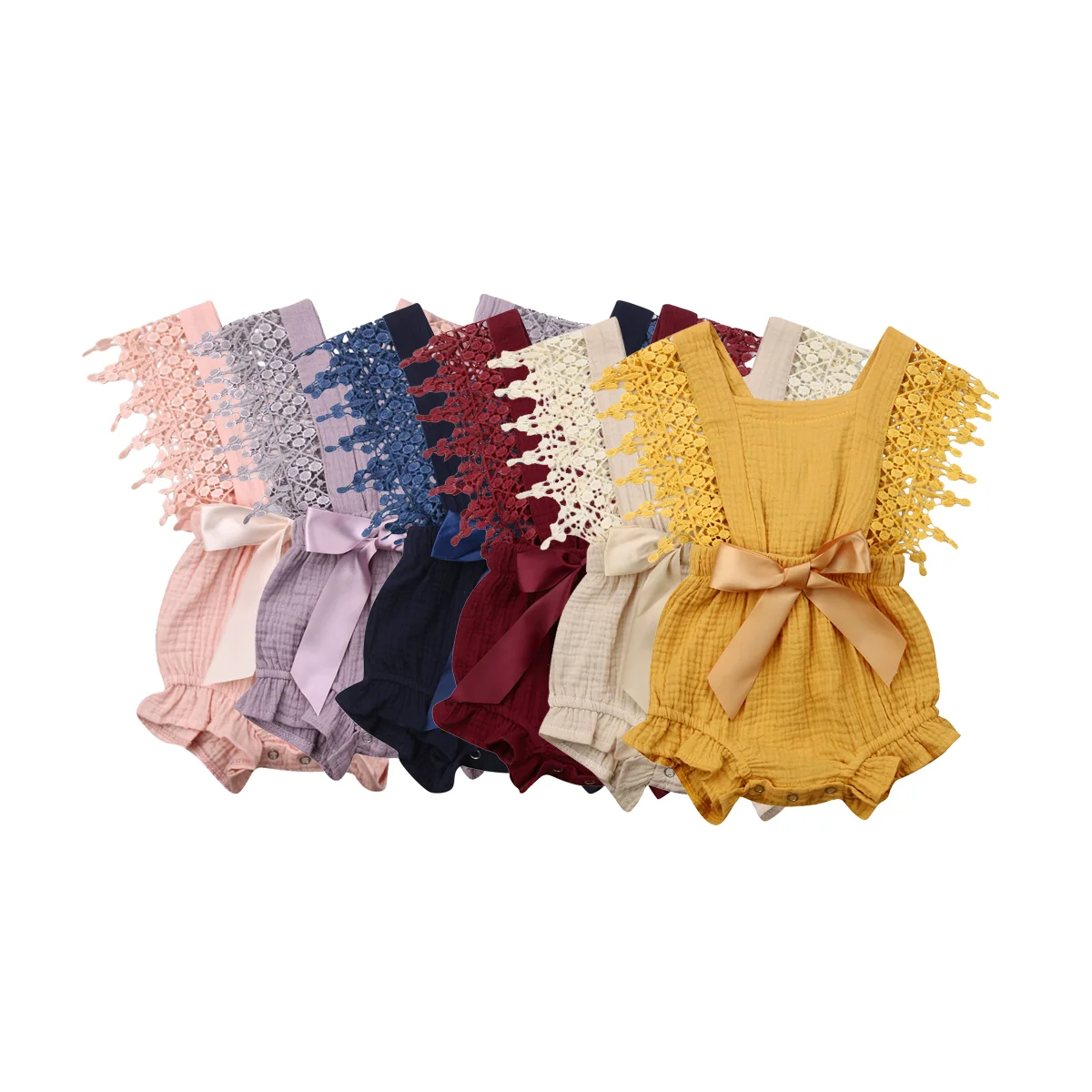 

New Baby Girls Cotton Linen Bow-knot Bodysuits Sleeveless Outfits
