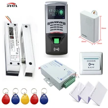 Отпечатков пальцев RFID Система контроля доступа комплект выполненные Стекло двери Set+ аудио домофоны+ карта Keytab+ Питание+ кнопка+ дверной Звонок