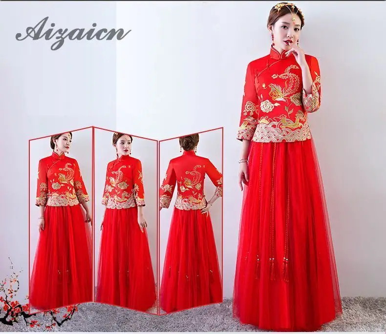 DE BODA rojo Qipao Формальные традиционные Чино satinado Vestido Cheongsam современный Восточный bata vestidos de fiesta Китай mucho