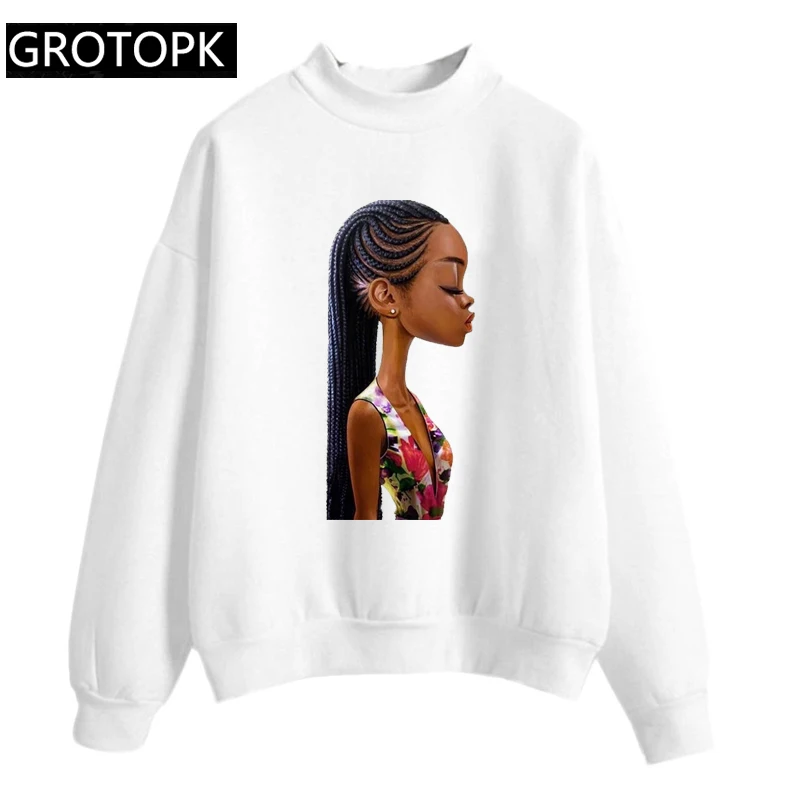 Poppin/черные толстовки с принтом для девочек, женские толстовки с принтом Melanin queen Art Harajuku Kawaii в стиле хип-хоп, уличная флисовая Осенняя