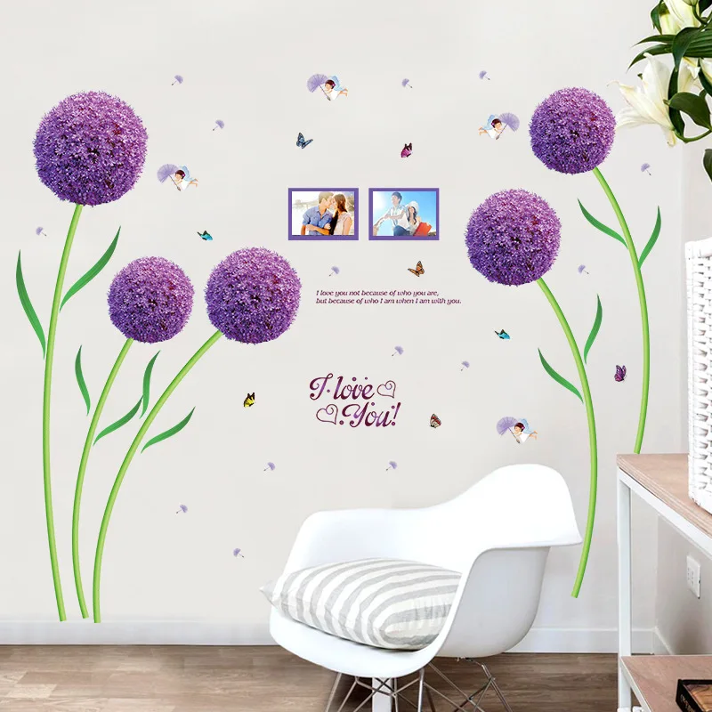 

Purple Flower Ball Stickers Wall Sticker Wall Art Home Decoration Accessories Bedroom Decor Wall Stickers Home Decor Living Room