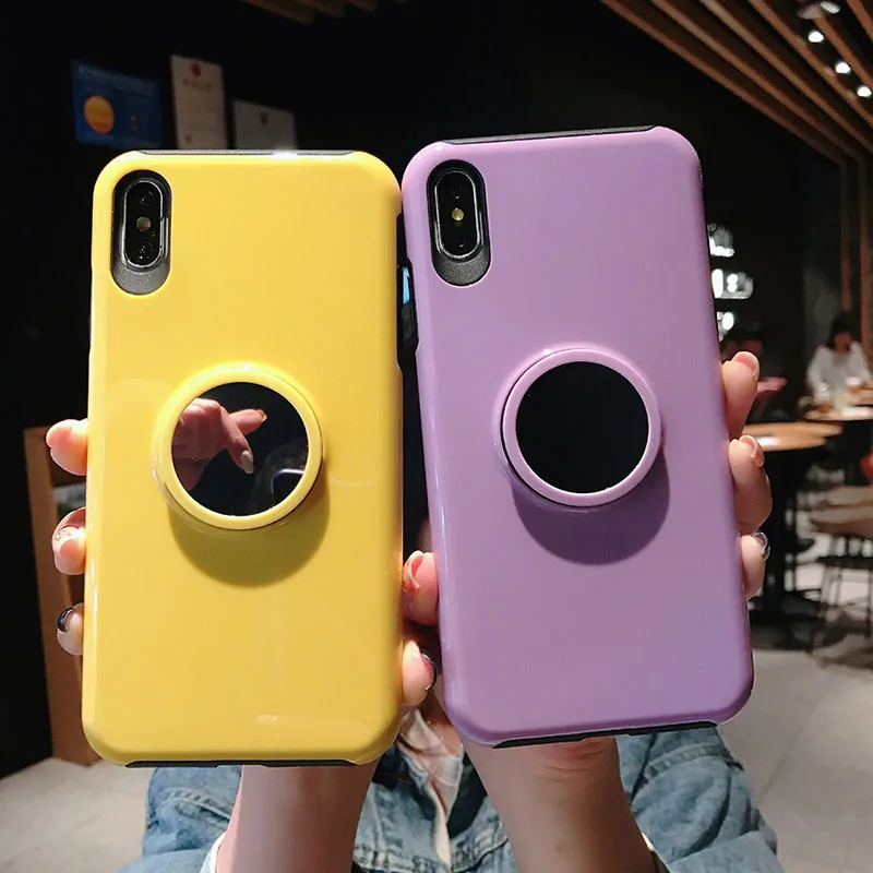 

LinXiang Multifunction Mirror Car Magnetic Adsorption Stand Soft Phone Case For iphone 6 6s 7 8 Plus X XS Max XR