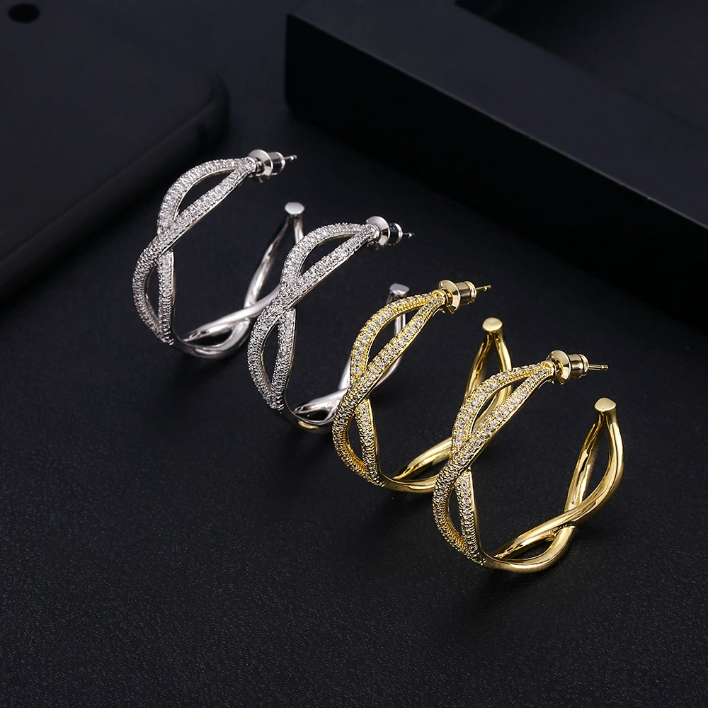 

janeklly trendy Geometric Circle Hoop Earrings For Women Accessories Full Cubic Zirconia Earrings Jewelry pendientes mujer moda