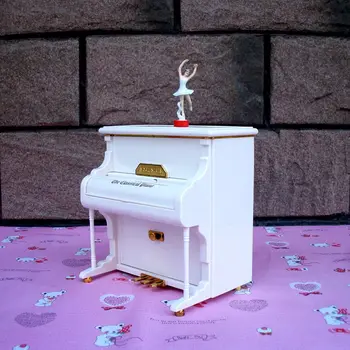

White Piano Music Box Jewelry Box Valentine's day Lovers Gift Beautiful Ballet Girl Rotate Piano Model Music Box Birthday Gift