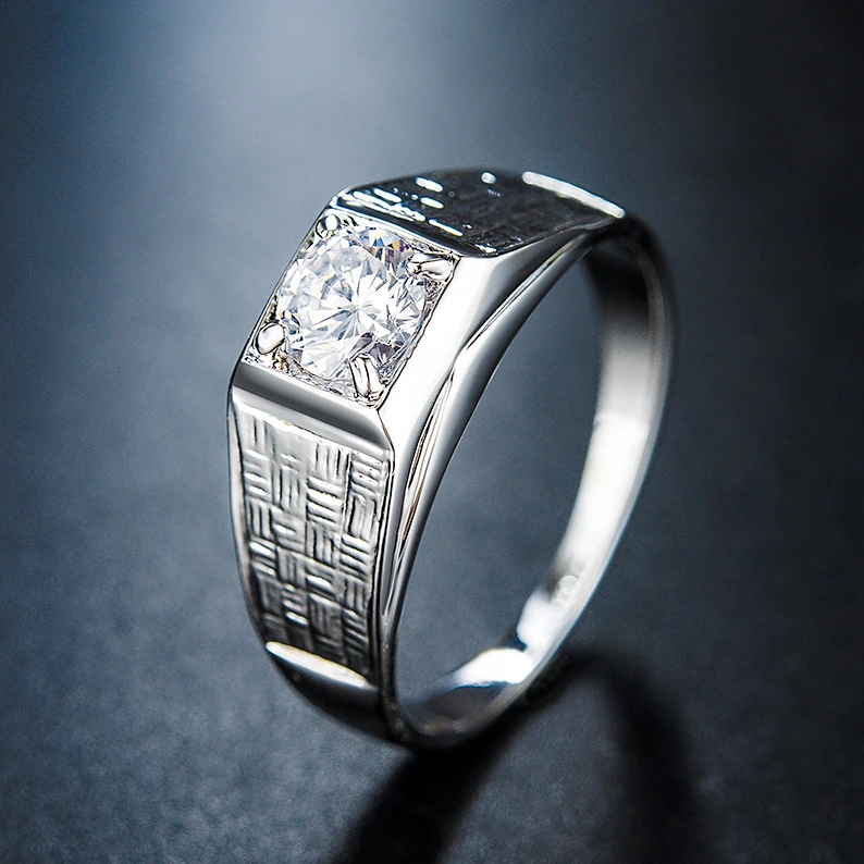 

On Sale For Man White Gold Color Clear AAA Zircon Inlaid Veined Fashion Unisex Finger Ring Wholesale Christmas Gifts Drop Ship