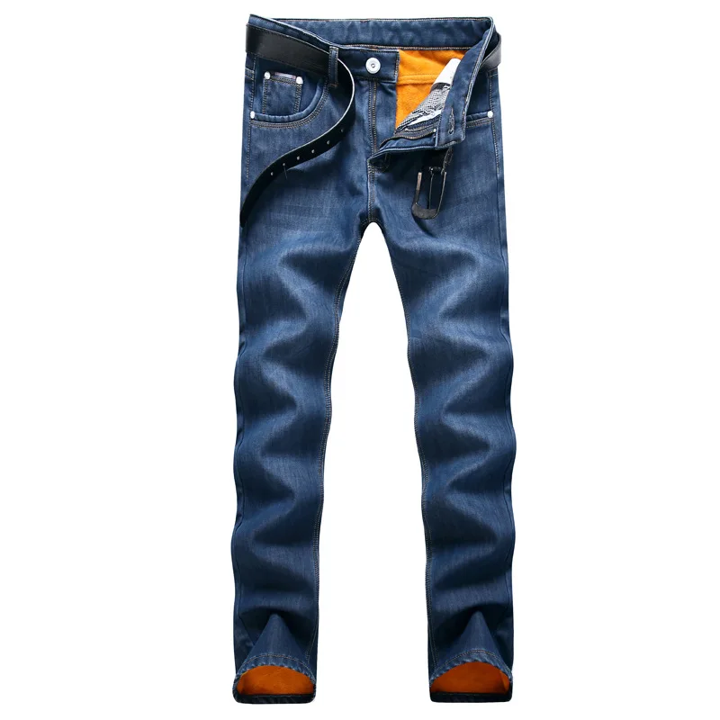 Goedkoop 2019 Mens Winter Blauw Fleece Jeans Gevoerd Stretch Denim Warm Jeans Voor Mannen Designer Slim Fit bikrer jeugd Jeans 28  38