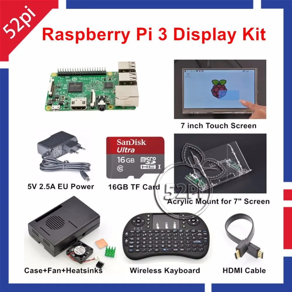 Original Raspberry Pi 3 16GB Starter Display Kit with 7 inch 1024 600 Touch Screen 5V