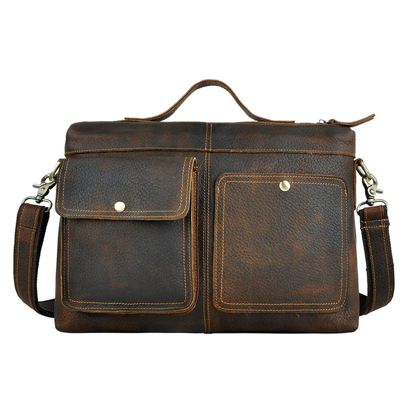 

Brand 12' Business Handbag A4 Briefcase Genuine Leather Men's Cross Body Shoulder Bag Male Messenger Bags Cowhide Handle Pack
