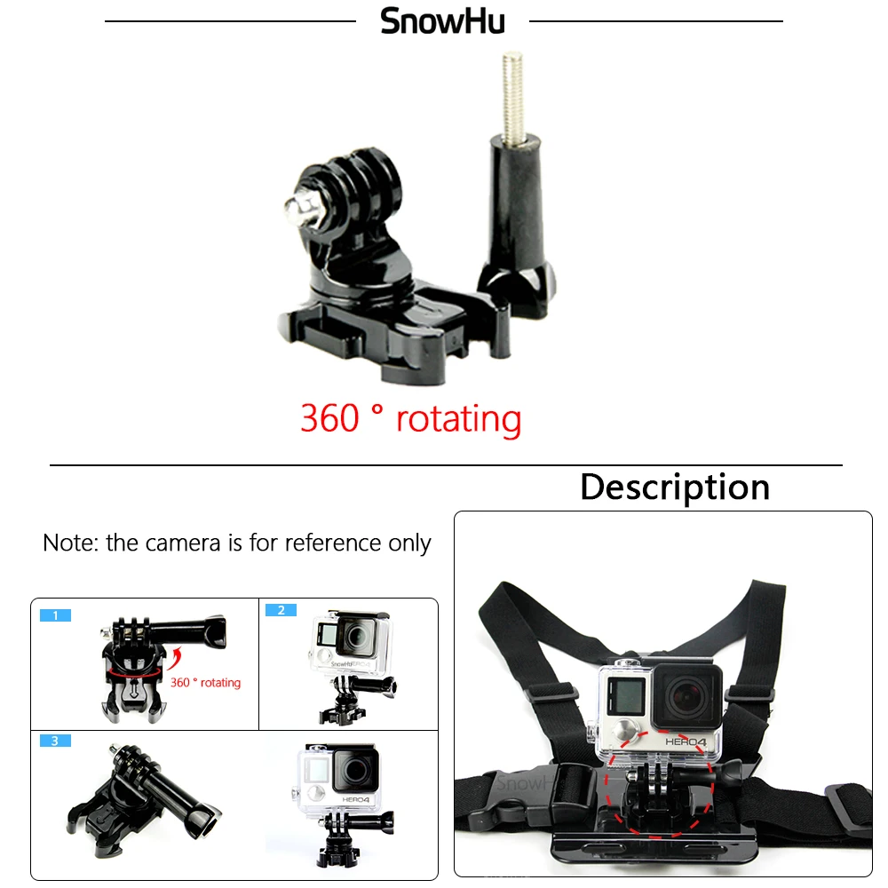 SnowHu for Gopro accessories 360 Degree Rotate J-Hook Buckle Adapter Mount  for Go Pro Hero 9 8 7 6 5 for Yi 4K EKEN GP203B