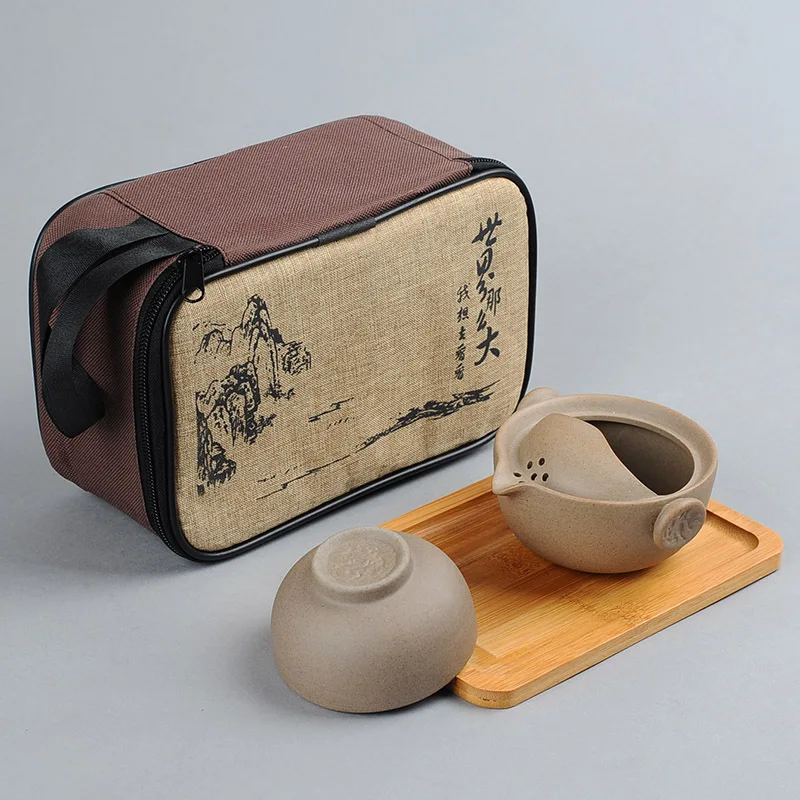 Дорожный китайский чайный набор кунг-фу портативный керамический чай Gongfu Gaiwan для одного чайника, набор для церемоний на открытом воздухе - Цвет: 1Pot 1Cup 1Tray 1bag