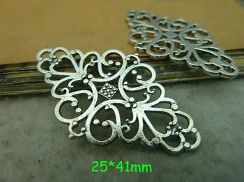 

Free Shipping -40PCS/lot Metal Filigree Flower Connectors 25*41mm Charms Pendant Link Vintage Silver / Bronze Jewelry Supplies