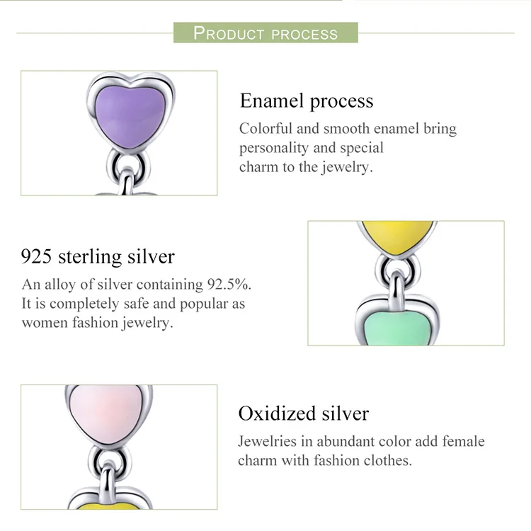 BAMOER, романтические серьги-капли из натуральной 925 пробы, серебро, Радужное сердце, эмаль, для женщин, модные ювелирные изделия из стерлингового серебра SCE451