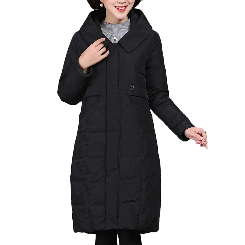 Женская новая осенне-зимняя куртка размера плюс, свободная парка, Черный пуховик с капюшоном, хлопковая куртка с подкладкой, Женская длинная теплая верхняя одежда, 5XL A878