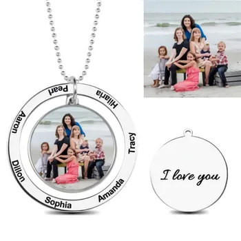 

Mom Jewelry Engraved Names Photo Necklace Back Engraving Photo Necklace Personalized Gifts for Mother#EW45