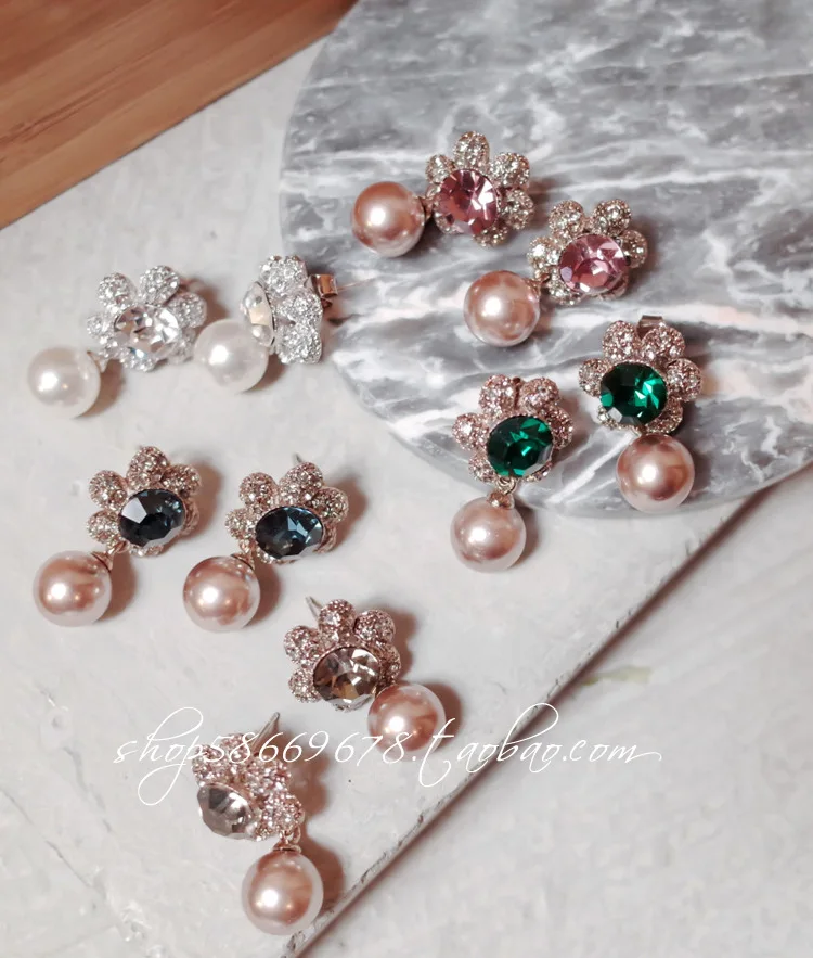 New Fashion Luxurious Superior quality Retro Temperament Rhinestone Crystal Pearls Earrings Flowers Pendientes For Women jewelry | Украшения