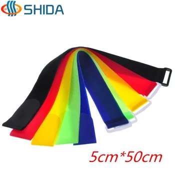 

20pcs 5cm*50cm Self Adhesive Colorful Reusable Hook Loop Fixed Fastener Straps with Plastic Buckle for PC Wire Management