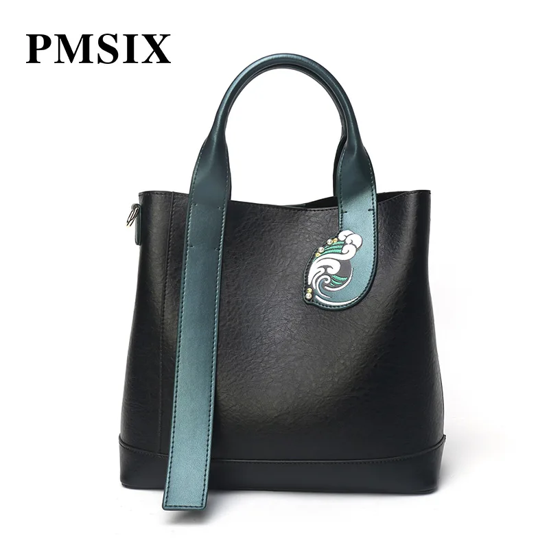 

PMSIX Women Shoulder Bag Split Leather Fashion Handbags Female Casual Zipper Long Straps Crossbody Bags for Women