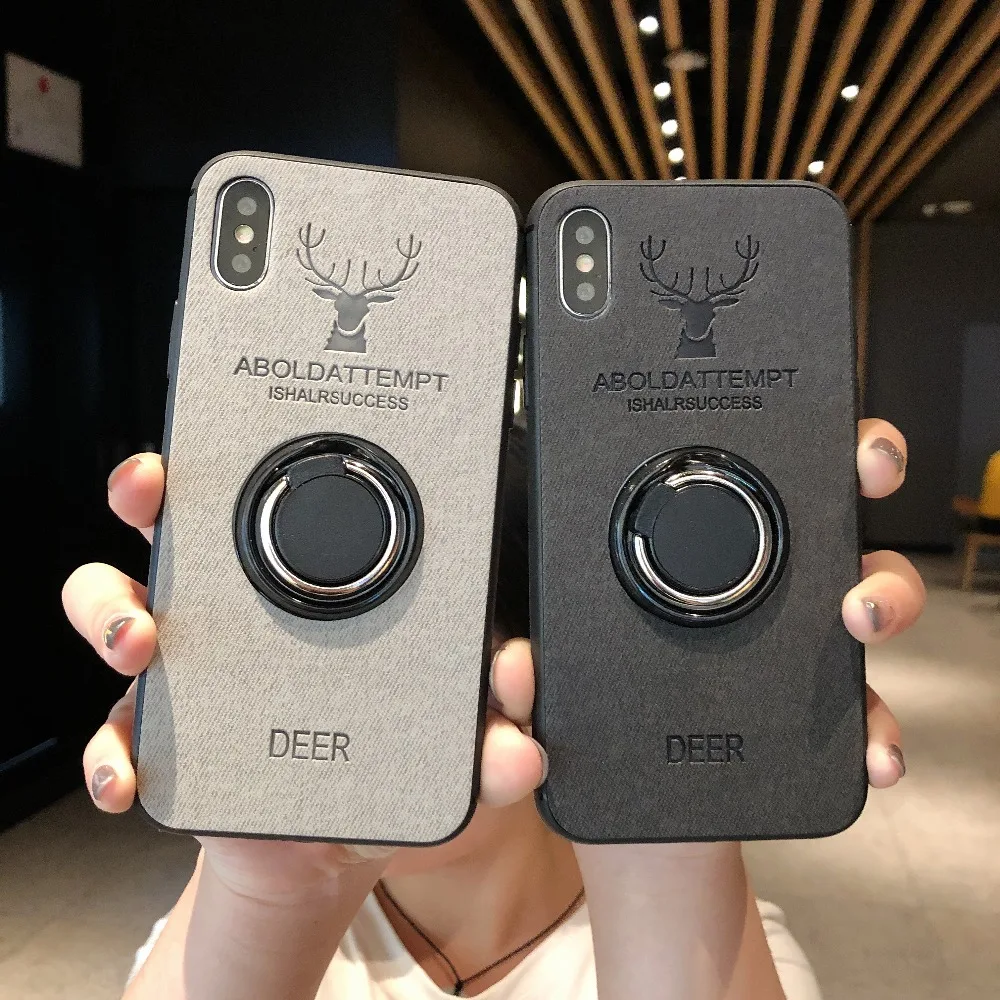 

Deer Phone Case For Iphone X XS Max XR Ring Magnetic Bracket Soft Cloth Texture TPU Back Cover For Iphone 7 6 6S 8 Plus Case
