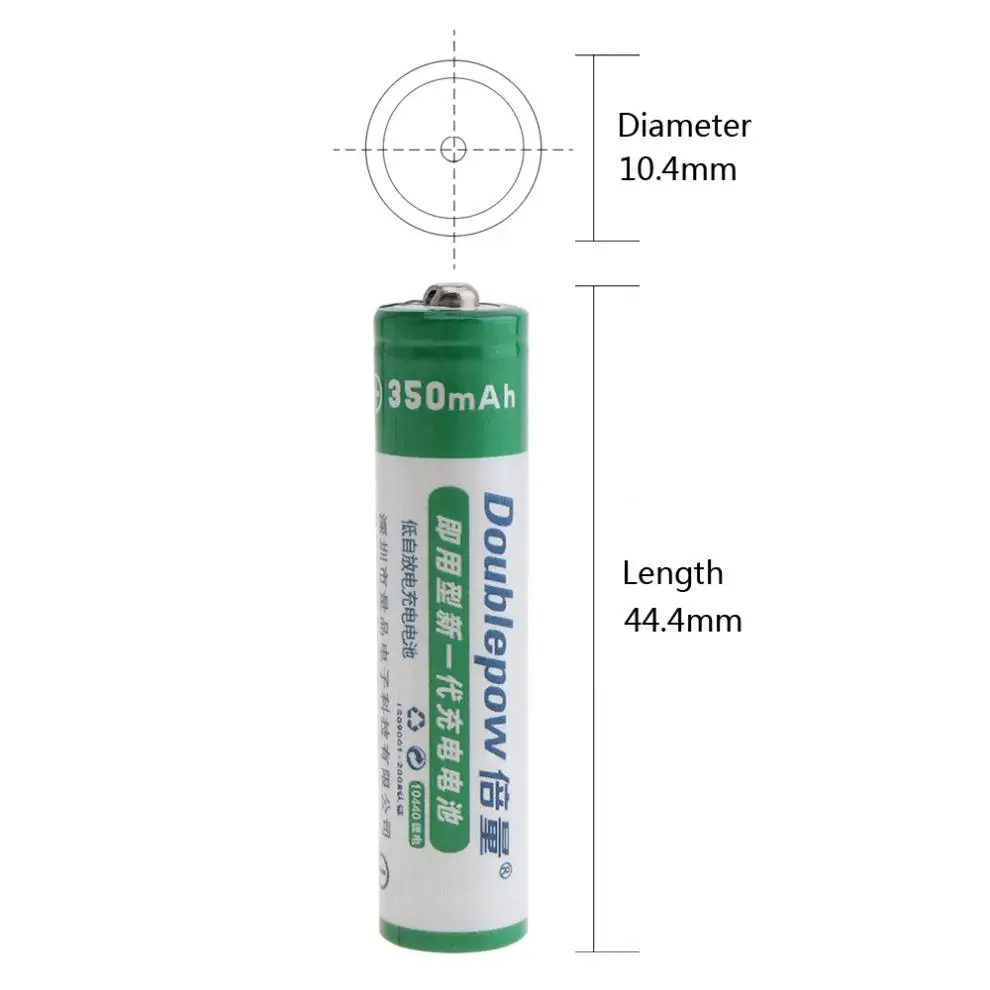 Doulepow 2pcs 10440 aaaa350mah 3,7 V литий-ионная аккумуляторная батарея с предохранительным клапаном для фонарей/лазерных ручек/фар