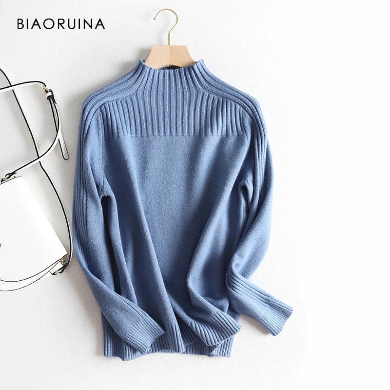 

BIAORUINA 3 Colors Women's Casual All-match Knitted Sweater Female Turtleneck Fashion Pullover Ladies Warm Elegant Sweaters