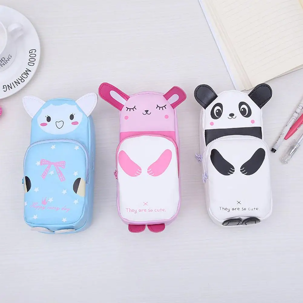 

NICE Cute Cartoon Panda Rabbit Faux Leather Large Capacity Pencil Bag Case Pouch