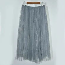 Женская сетчатая юбка с высокой эластичной талией, плиссированная юбка средней длины с бриллиантами, весна-лето