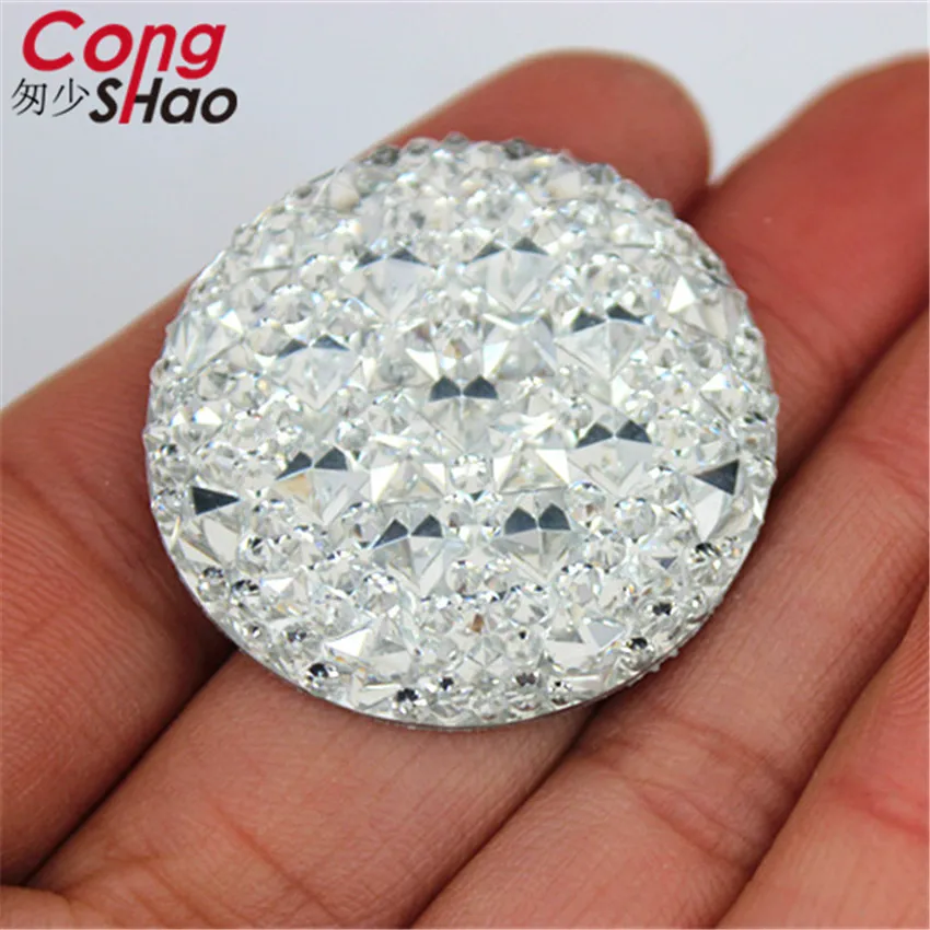 Cong Shao 10 шт 35 мм большие круглые полимерные стразы аппликация с камнями и кристаллами драгоценные камни плоские с оборота для костюма пуговицы для рукоделия 8Y783