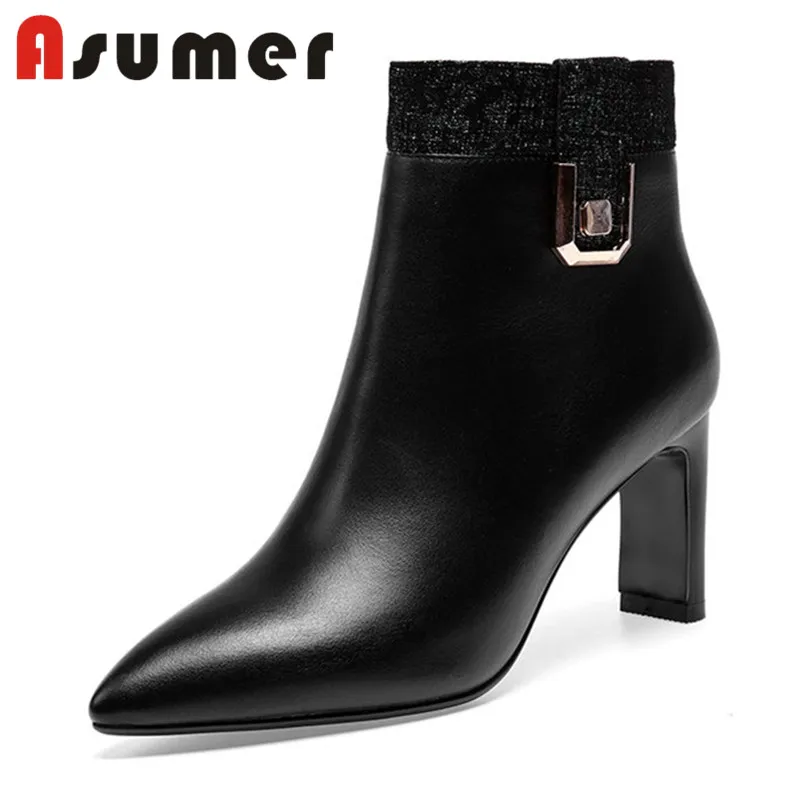 Cheville D'hiver Classique 2018 Cuir En Zip Véritable Étrange Talons Solide Mode Pointu Femmes Pour Asumer Noir Bottes Bout Yyg7fb6v